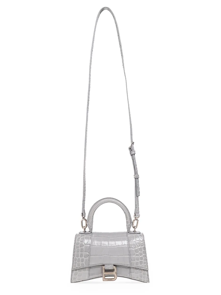 Hourglass XS Handbag Crocodile Embossed in Grey