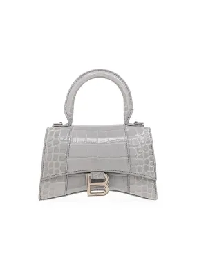 Hourglass XS Handbag Crocodile Embossed in Grey