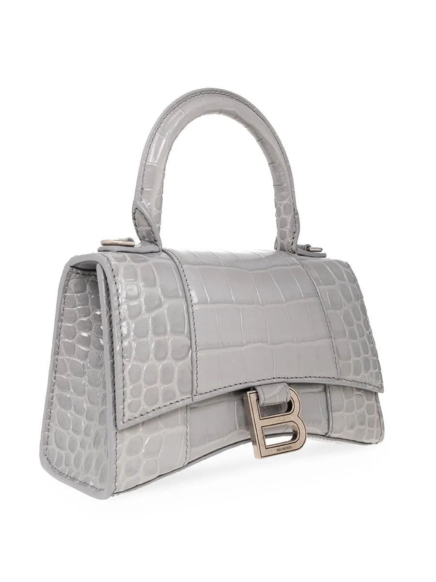 Hourglass XS Handbag Crocodile Embossed in Grey