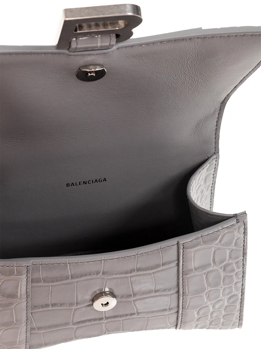 Hourglass XS Handbag Crocodile Embossed in Grey