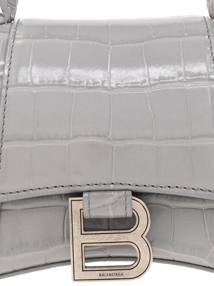 Hourglass XS Handbag Crocodile Embossed in Grey