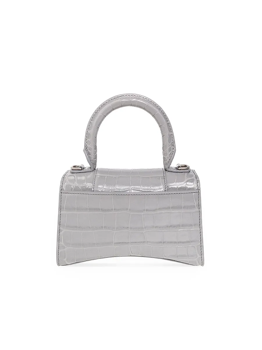 Hourglass XS Handbag Crocodile Embossed in Grey