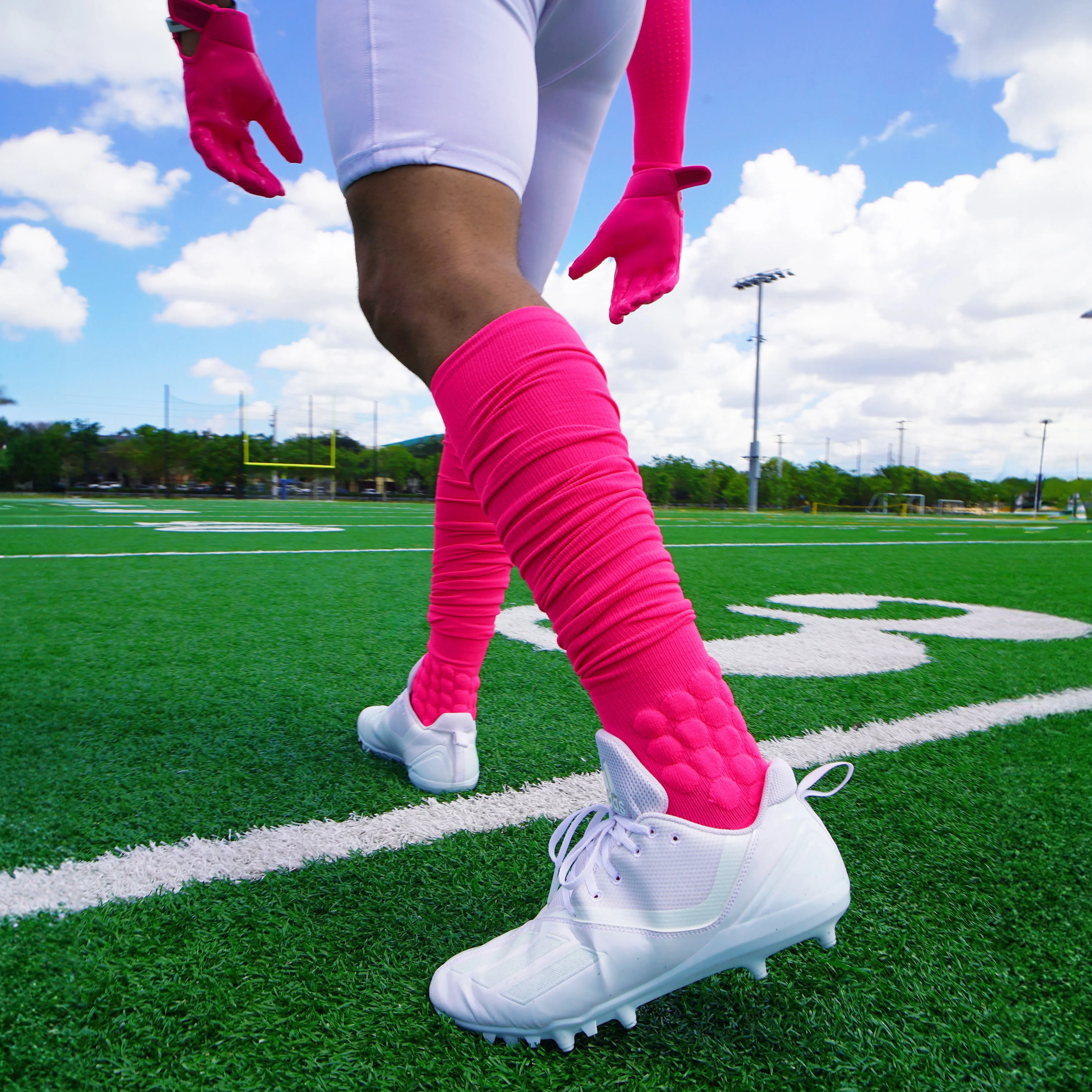 Hue Pink Football Padded Long Socks