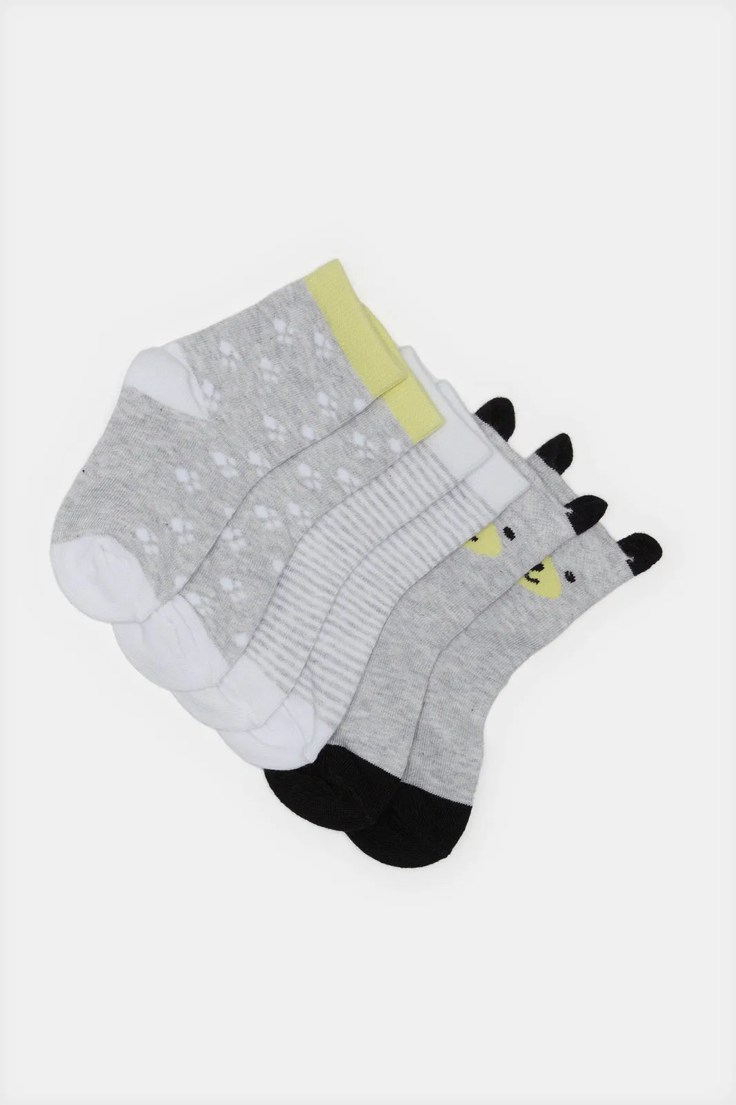 Infant Boys Grey Printed Crew-Length Socks Set (3 Pairs)