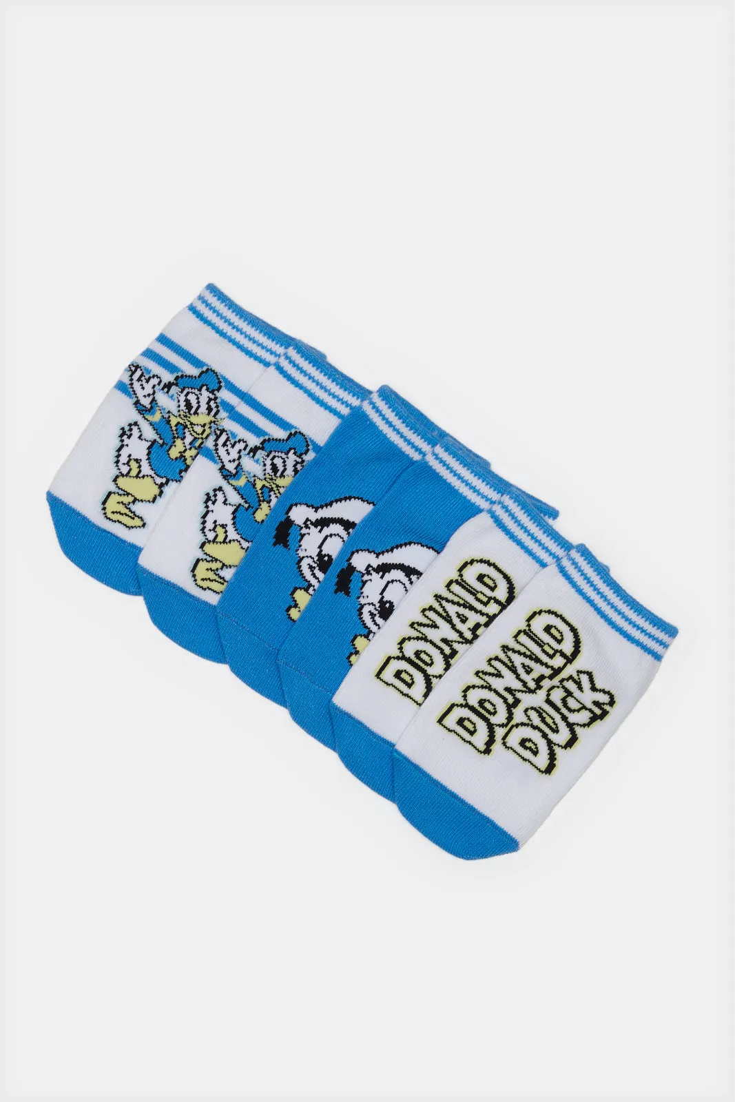 Infant Boys White And Blue Donald Duck Ankle-Length Socks Set (3 Pairs)