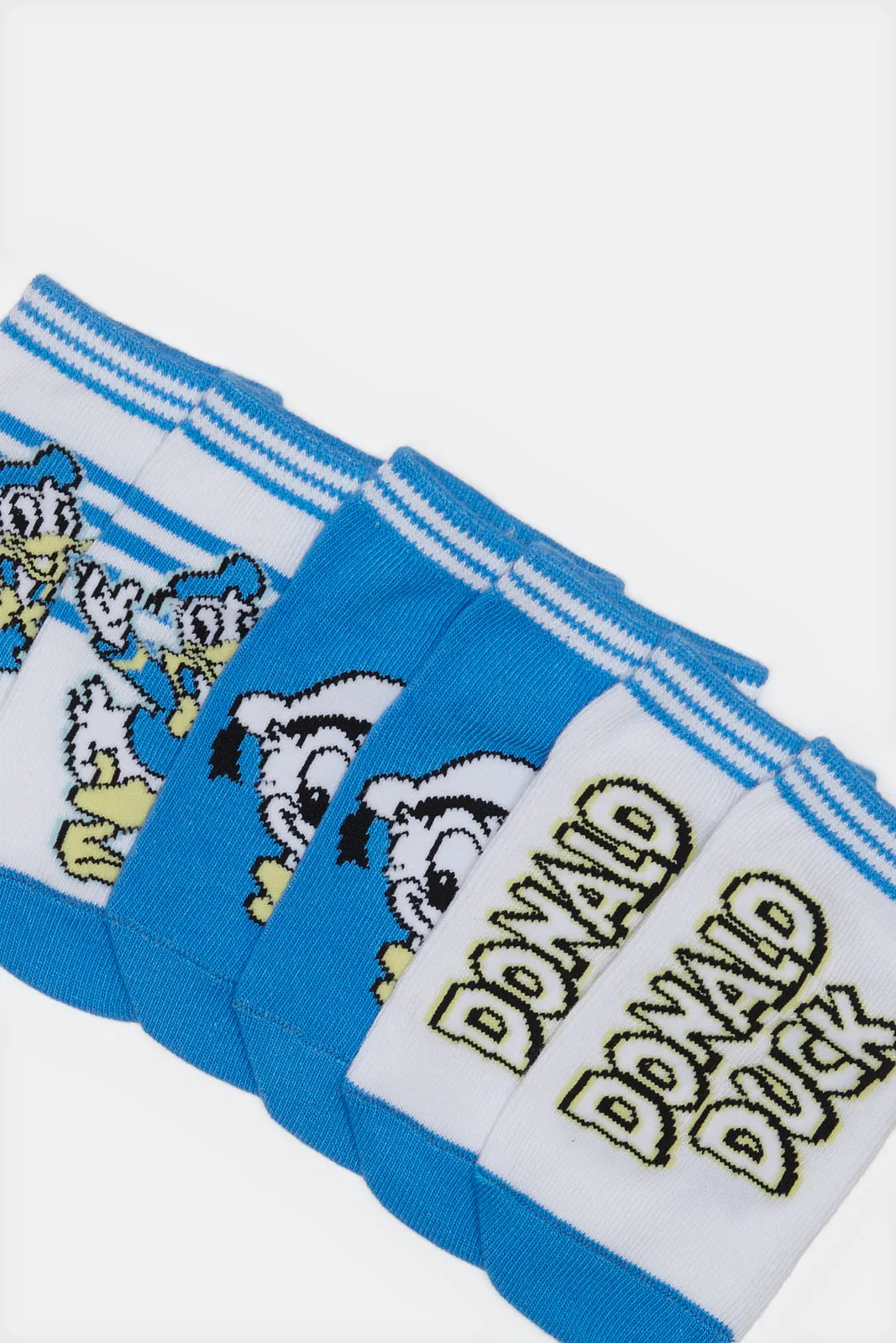 Infant Boys White And Blue Donald Duck Ankle-Length Socks Set (3 Pairs)