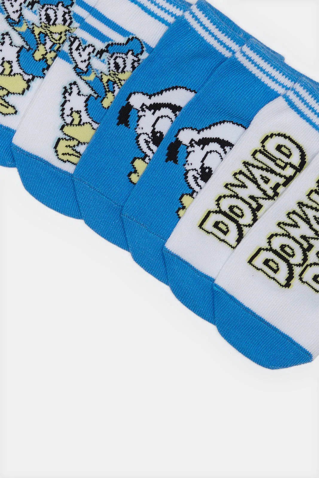 Infant Boys White And Blue Donald Duck Ankle-Length Socks Set (3 Pairs)