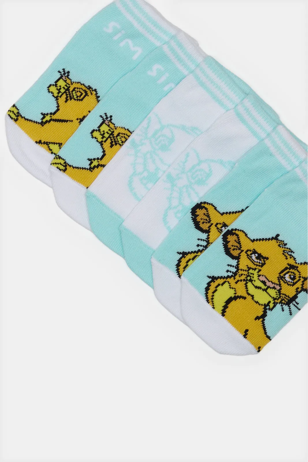 Infant Boys White And Blue Simba Ankle-Length Socks Set (3 Pairs)