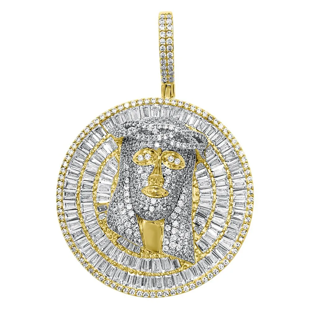 Jesus Piece Baguette Medallion CZ Iced Out Pendant