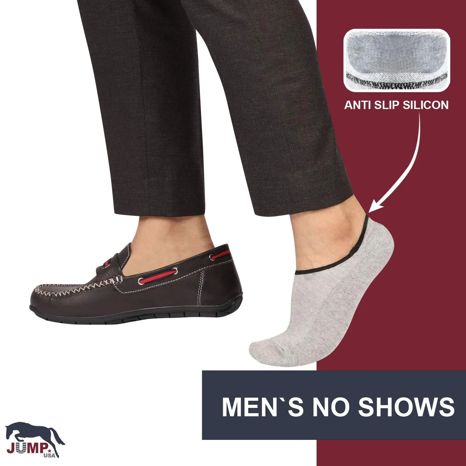 JUMP USA Men's Pack of 3 Bamboo Cotton Loafer Socks with Anti-Slip Silicon | Men's Casual Socks for Everyday Wear - Sweat Proof,