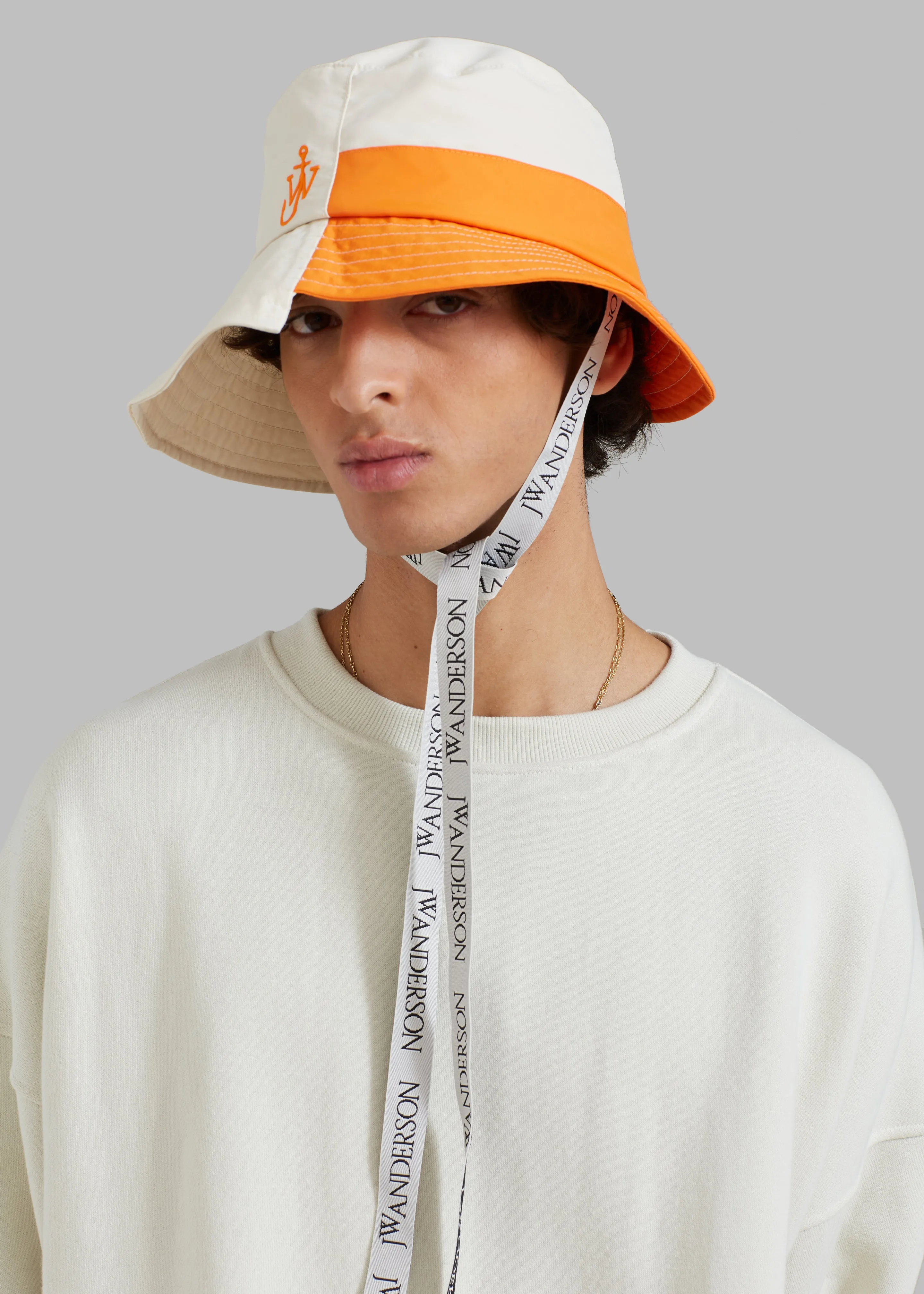 JW Anderson Asymmetric Bucket Hat - White/Orange