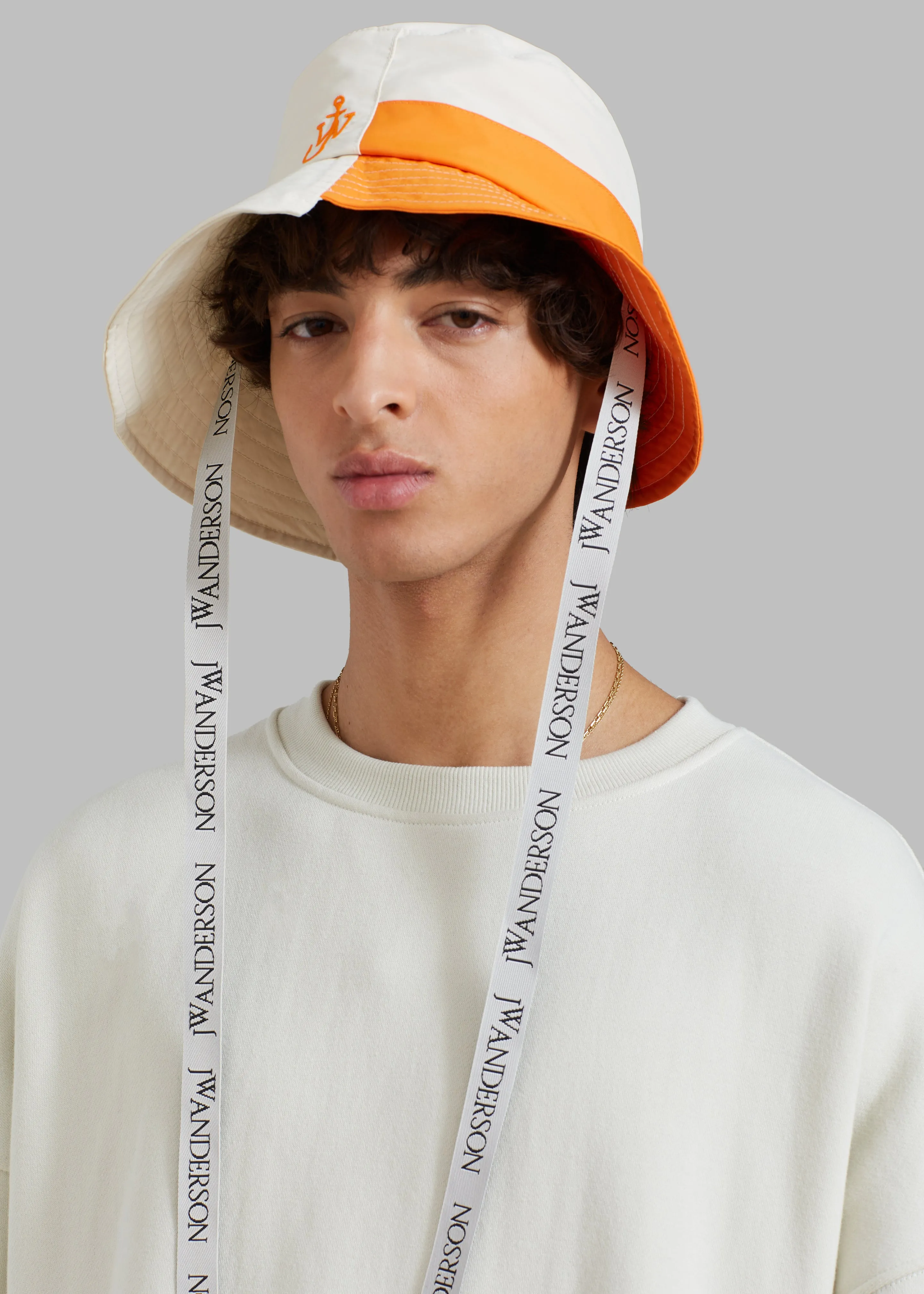 JW Anderson Asymmetric Bucket Hat - White/Orange