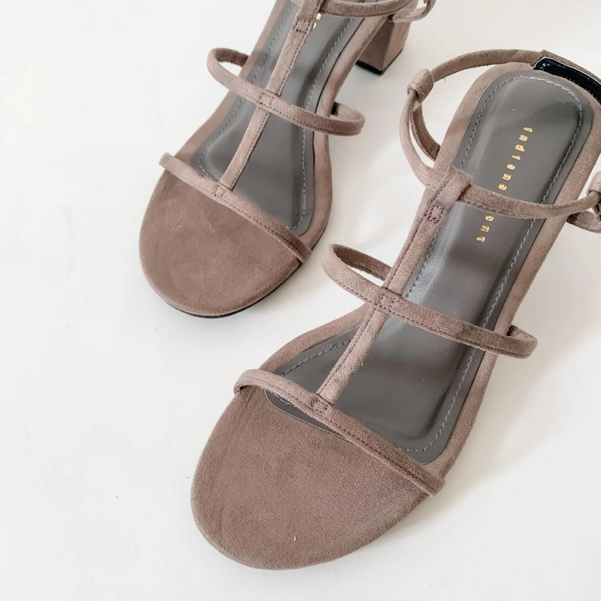 KATY Taupe Vintage Cage Strap Block Heels Sandals