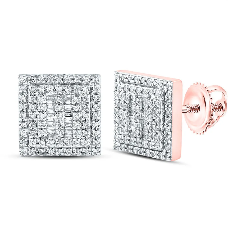 Keene Jewelers 10kt Rose Gold Mens Baguette Diamond Square Earrings 1/2 Cttw