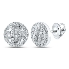 Keene Jewelers 10kt White Gold Mens Baguette Diamond Circle Cluster Earrings 1/3 Cttw