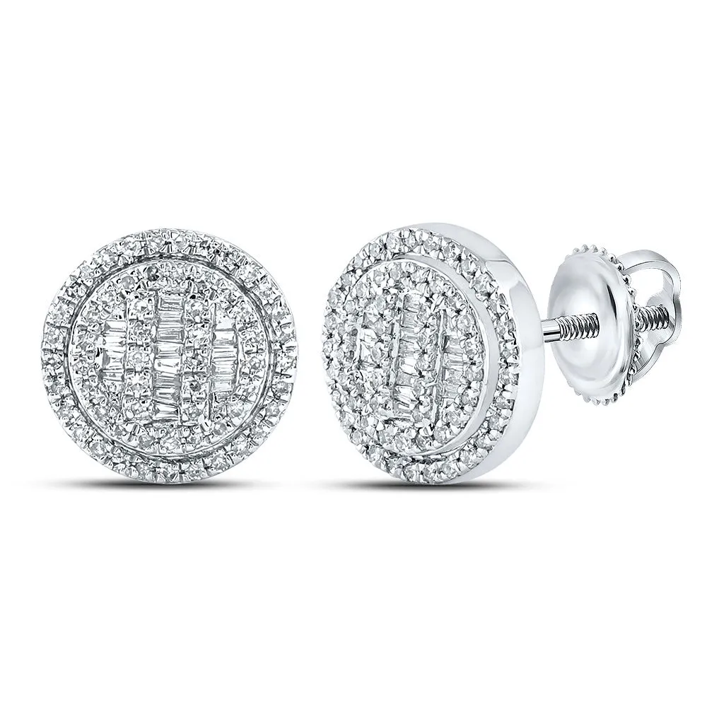 Keene Jewelers 10kt White Gold Mens Baguette Diamond Disk Circle Earrings 1/2 Cttw