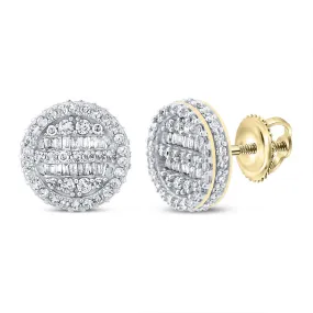 Keene Jewelers 10kt Yellow Gold Mens Baguette Diamond Circle Earrings 1 Cttw