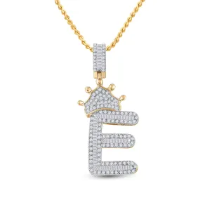 Keene Jewelers 10kt Yellow Gold Mens Baguette Diamond Crown E Letter Charm Pendant 3/4 Cttw