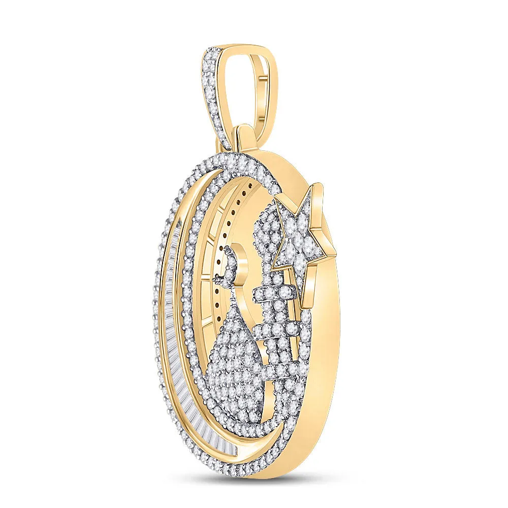 Keene Jewelers 10kt Yellow Gold Mens Baguette Diamond Islam Crescent Moon Charm Pendant 2-3/8 Cttw