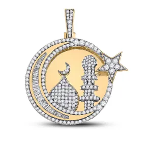 Keene Jewelers 10kt Yellow Gold Mens Baguette Diamond Islam Crescent Moon Charm Pendant 2-3/8 Cttw