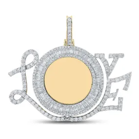 Keene Jewelers 10kt Yellow Gold Mens Baguette Diamond Love Circle Mirror Charm Pendant 3 Cttw