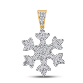 Keene Jewelers 10kt Yellow Gold Mens Baguette Diamond Snowflake Charm Pendant 1-5/8 Cttw