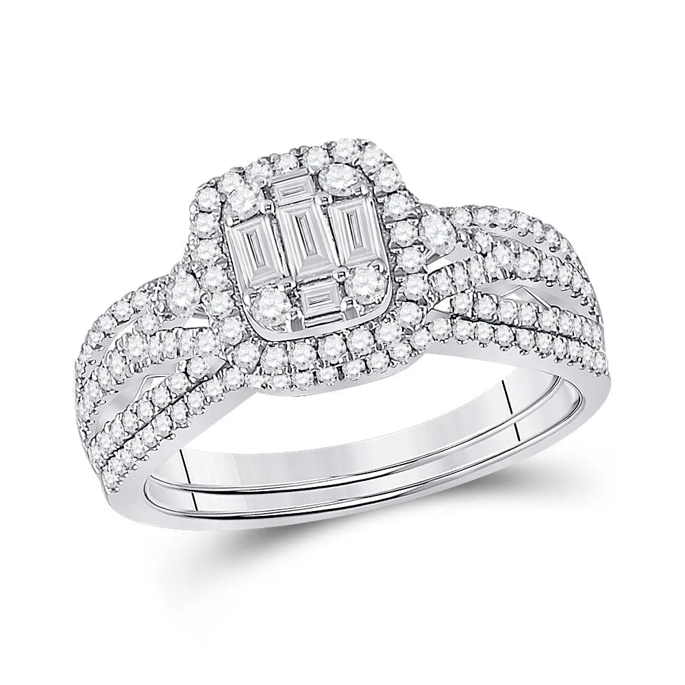 Keene Jewelers 14kt White Gold Baguette Diamond Bridal Wedding Ring Band Set 3/4 Cttw