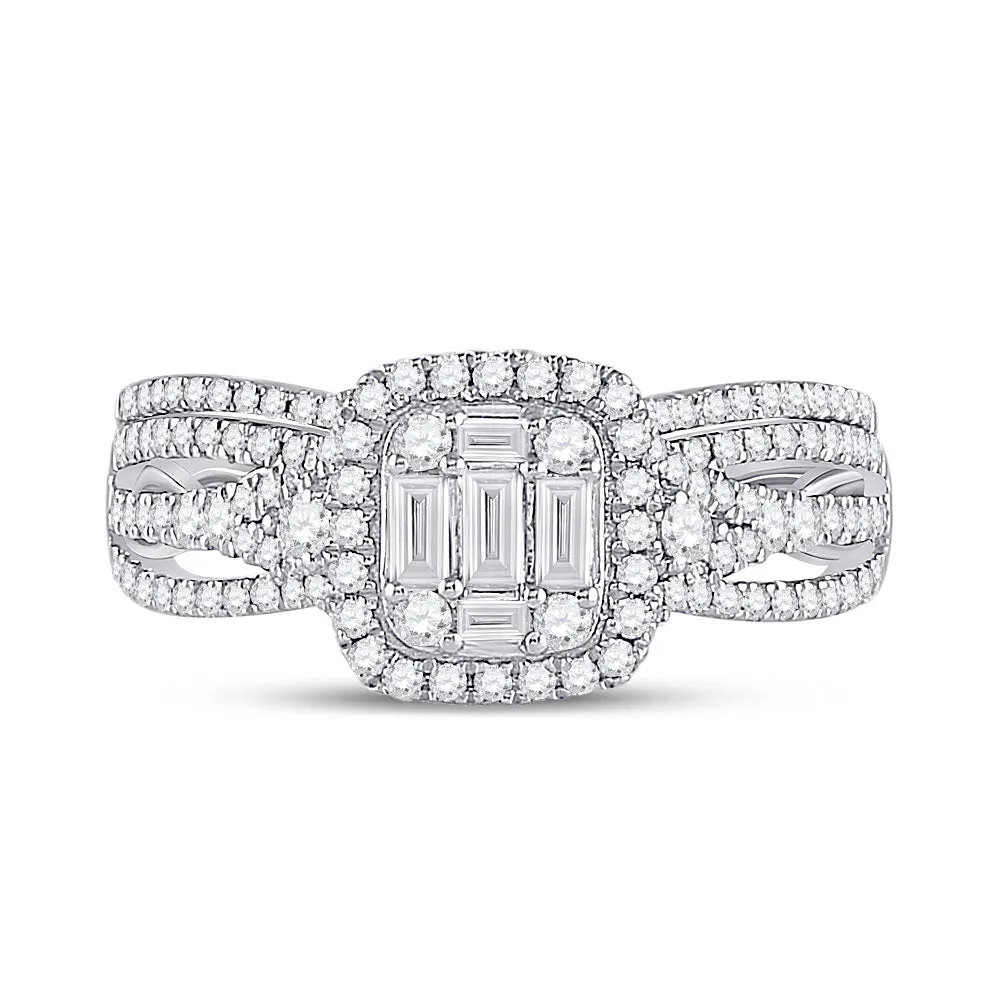 Keene Jewelers 14kt White Gold Baguette Diamond Bridal Wedding Ring Band Set 3/4 Cttw