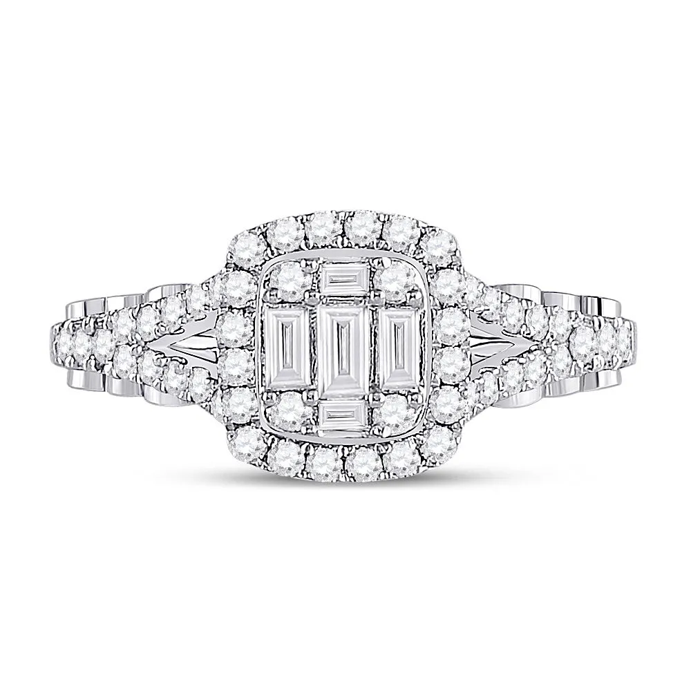 Keene Jewelers 14kt White Gold Baguette Diamond Cluster Bridal Wedding Engagement Ring 5/8 Cttw