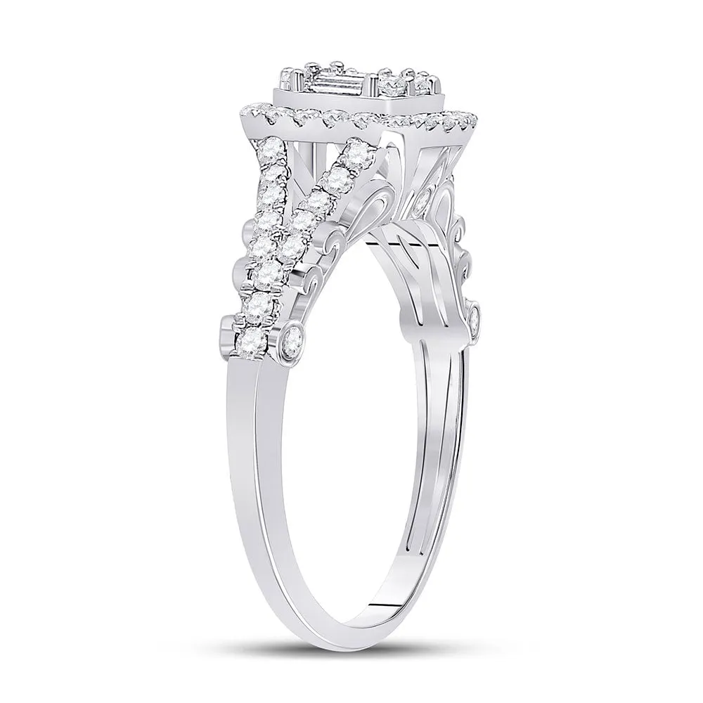 Keene Jewelers 14kt White Gold Baguette Diamond Cluster Bridal Wedding Engagement Ring 5/8 Cttw