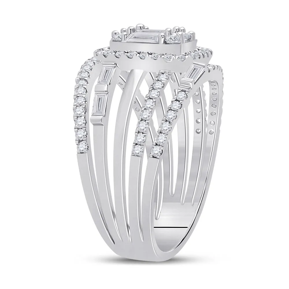 Keene Jewelers 14kt White Gold Baguette Diamond Halo Bridal Wedding Ring Band Set 1 Cttw