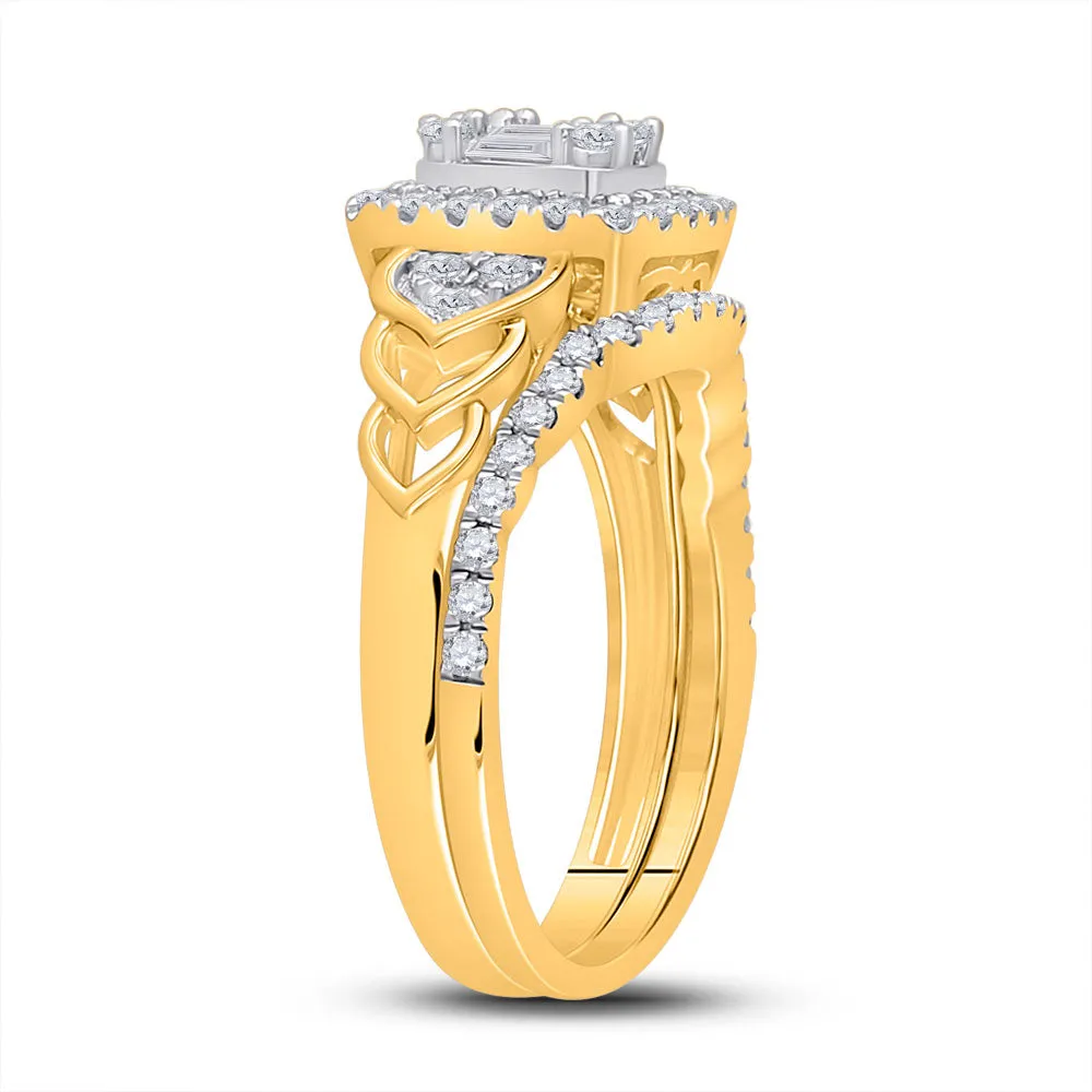 Keene Jewelers 14kt Yellow Gold Baguette Diamond Bridal Wedding Ring Band Set 3/4 Cttw