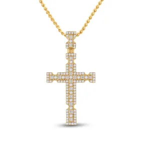 Keene Jewelers 14kt Yellow Gold Mens Baguette Diamond Cross Charm Pendant 1-3/8 Cttw