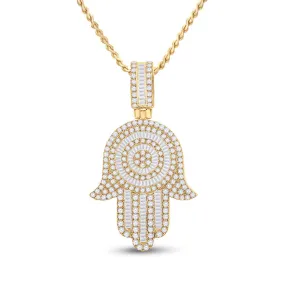 Keene Jewelers 14kt Yellow Gold Mens Baguette Diamond Hamsa Hand Charm Pendant 3 Cttw