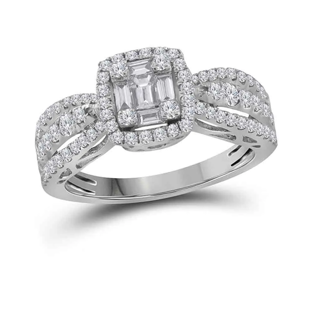 Keene Jewelers 18kt White Gold Baguette Diamond Cluster Bridal Wedding Engagement Ring 3/4 Cttw