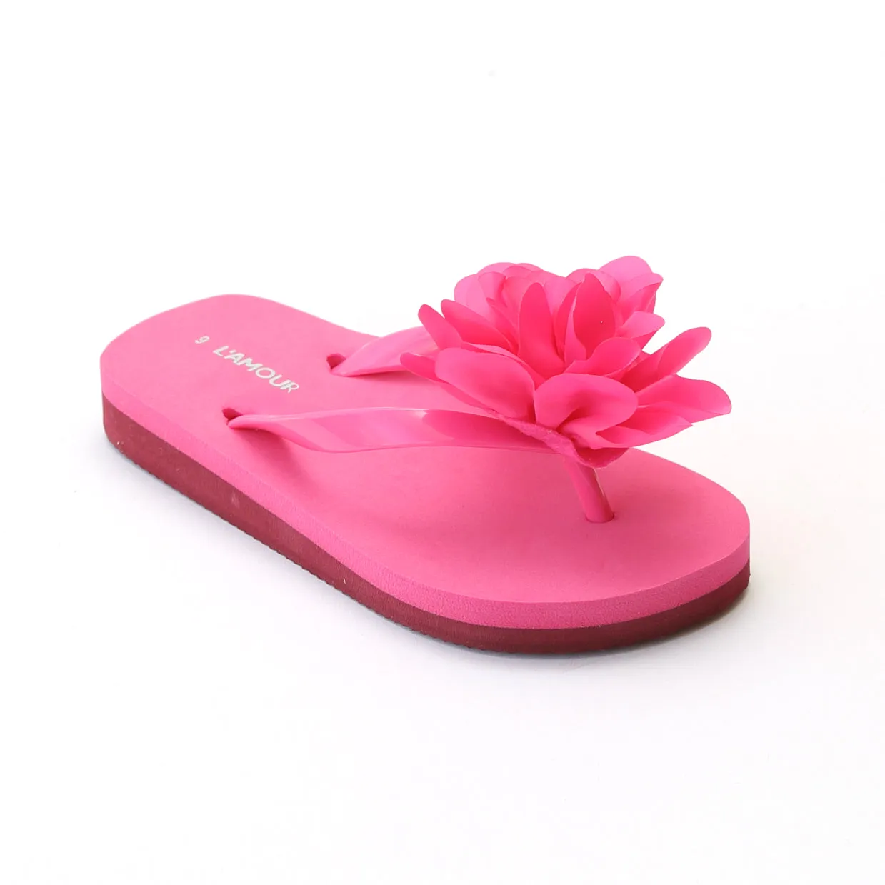 L'Amour Girls Organza Flower Flip Flops