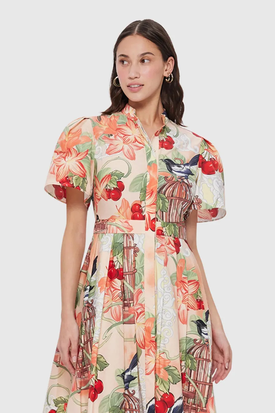 ----Leo Lin   ----Bianca Short Sleeve Midi Dress - Azalea Print In Fortune ---