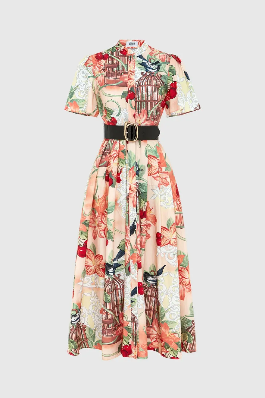 ----Leo Lin   ----Bianca Short Sleeve Midi Dress - Azalea Print In Fortune ---