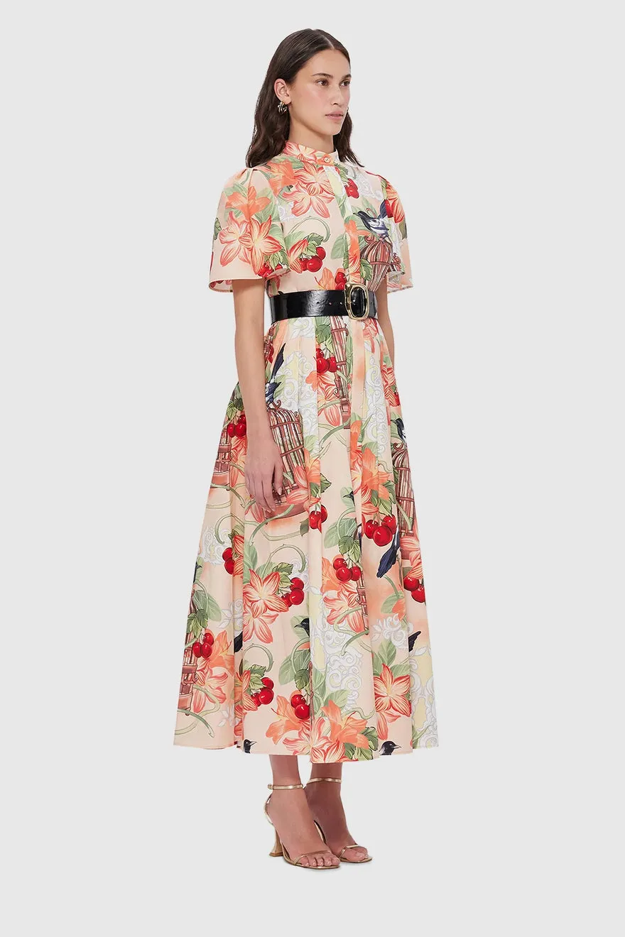 ----Leo Lin   ----Bianca Short Sleeve Midi Dress - Azalea Print In Fortune ---