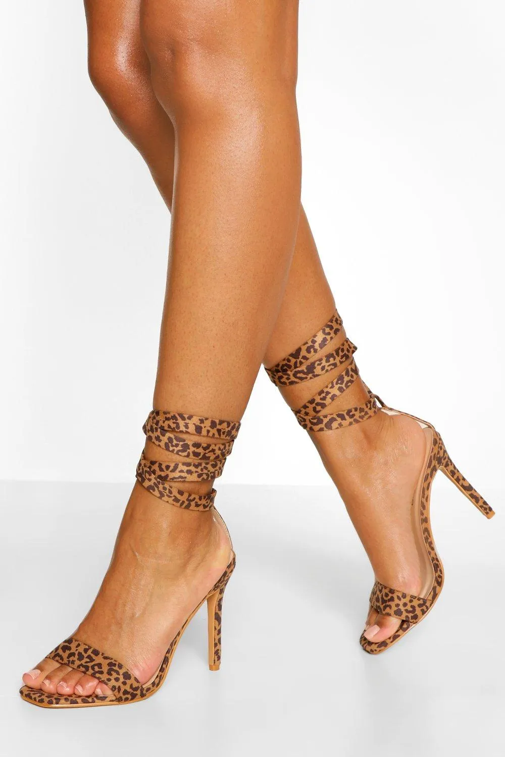 Leopard Print Wrap Up Stiletto Heels