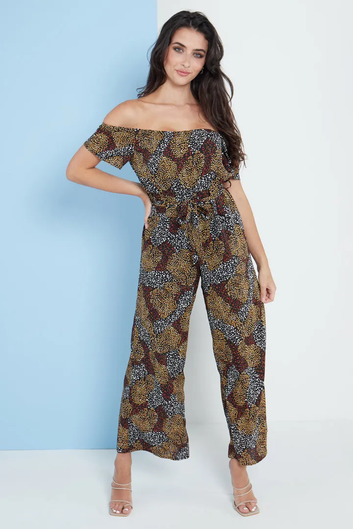 Lilura London Multi Spot Print Bardot Culotte Jumpsuit