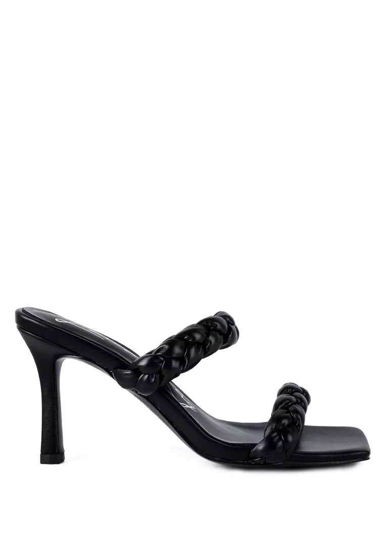 London Rag Black Braided Strap Heels