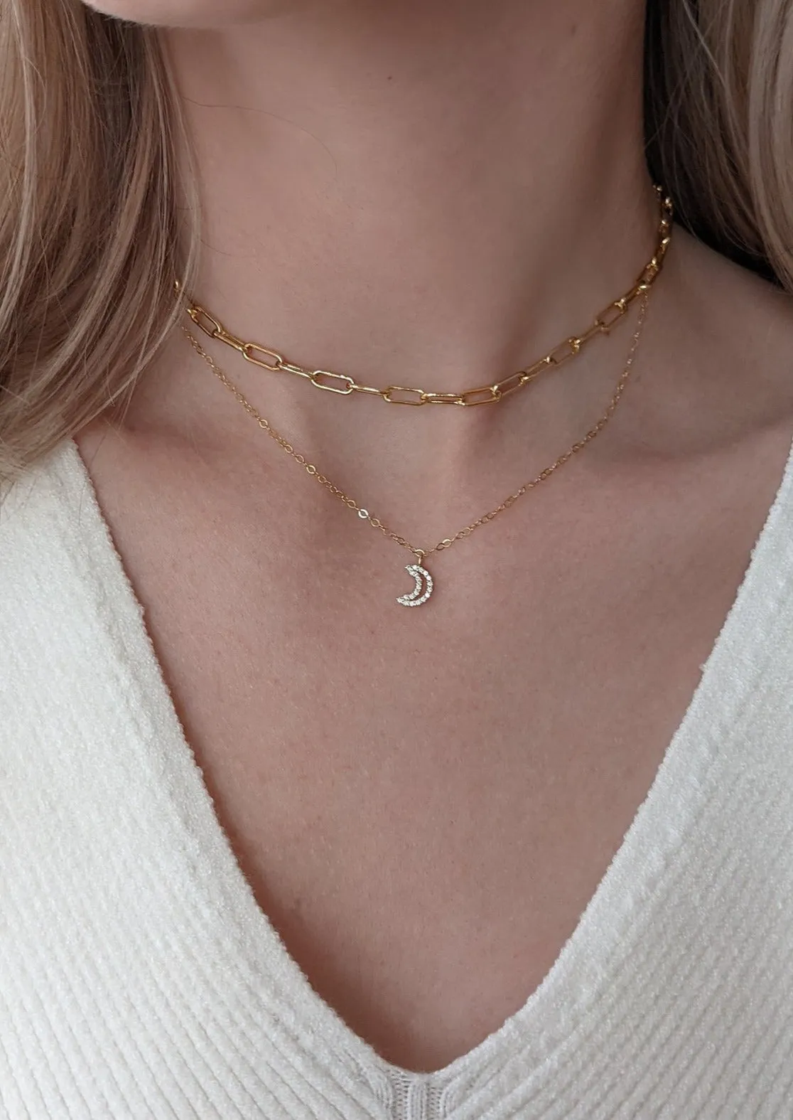 Luna Crescent Moon Gold Necklace by Layer the Love