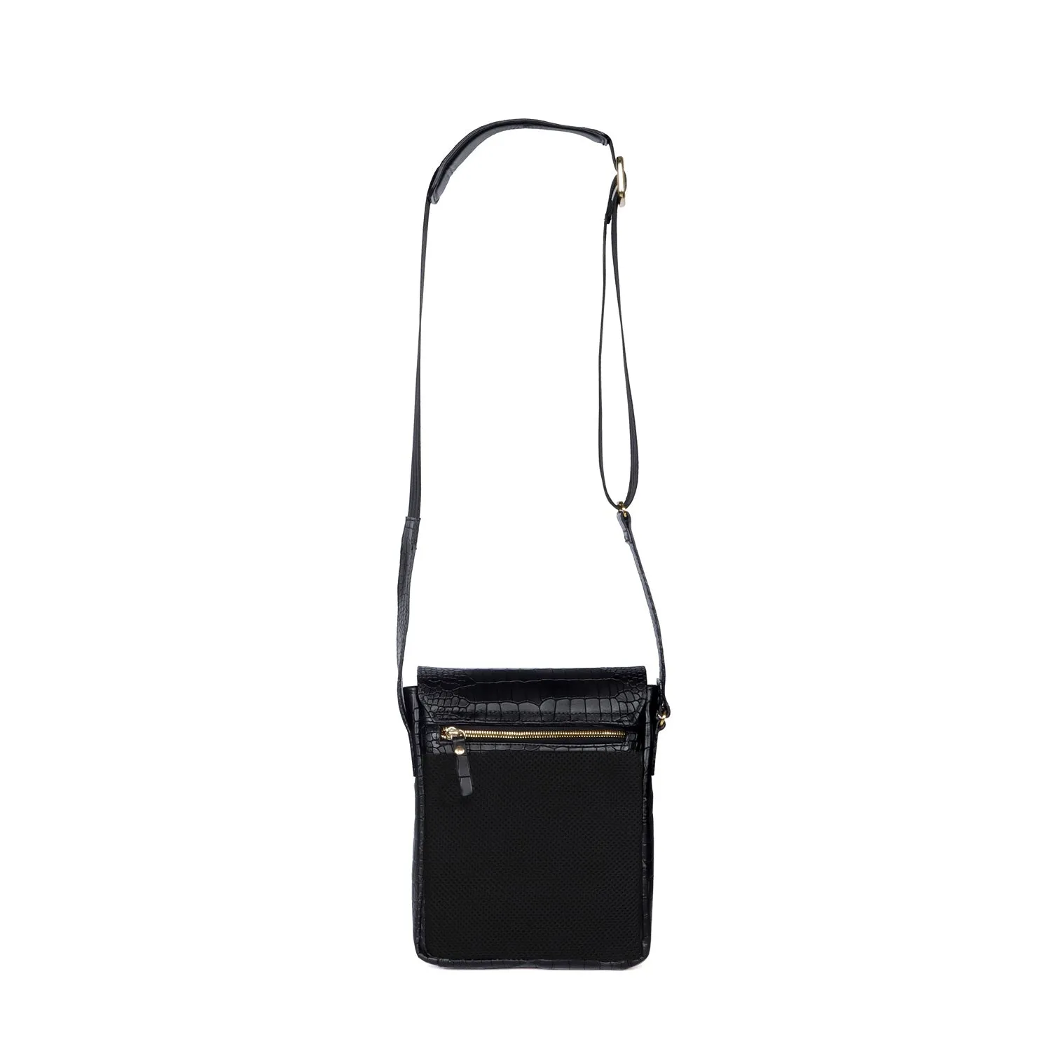 Luxurious Flap Sling Bag in Black Deep Cut Leather