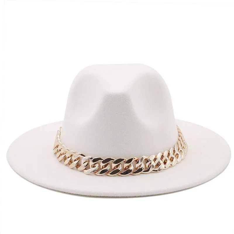 Luxury Fedora Hat And Oversized Chain Handbag