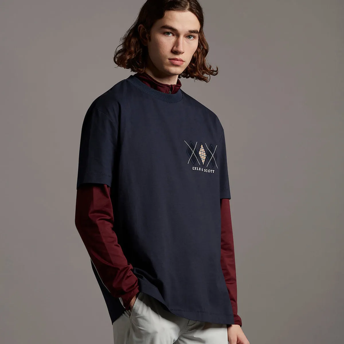 Lyle & Scott Archive Diamond Applique T-Shirt in Dark Navy