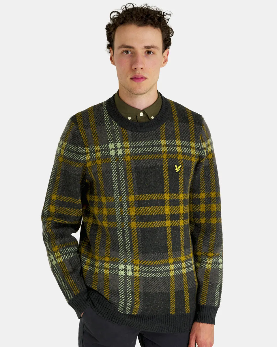 Lyle & Scott Check Crew Knit Jumper Black Ice