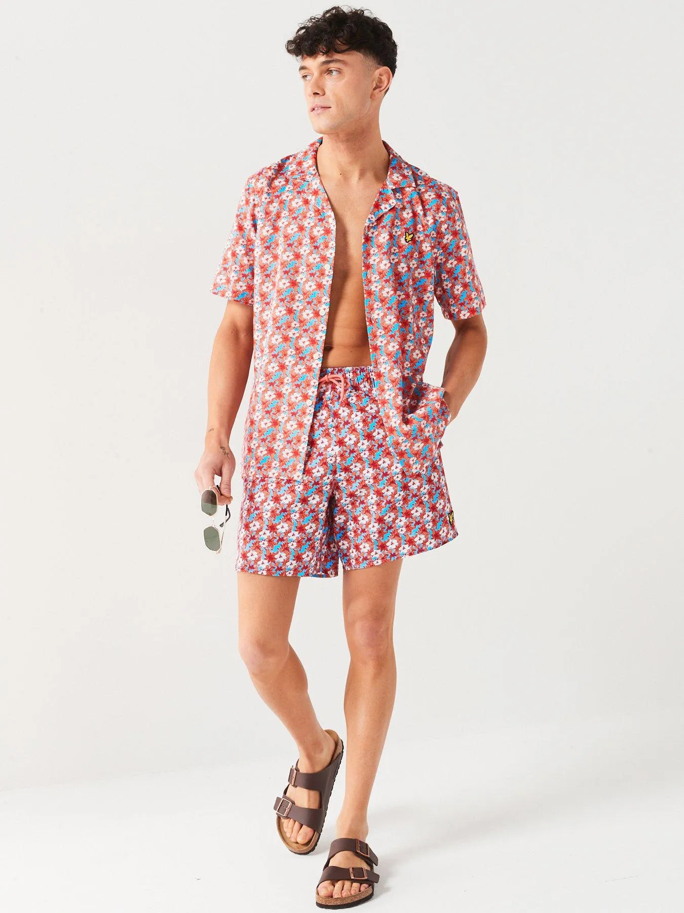 Lyle & Scott Floral Print Co-ord Resort Swim Shorts - Orange