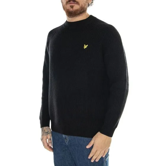 Lyle & Scott Shaker Stitch Mock Neck Jet Black