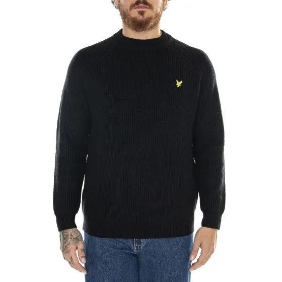 Lyle & Scott Shaker Stitch Mock Neck Jet Black